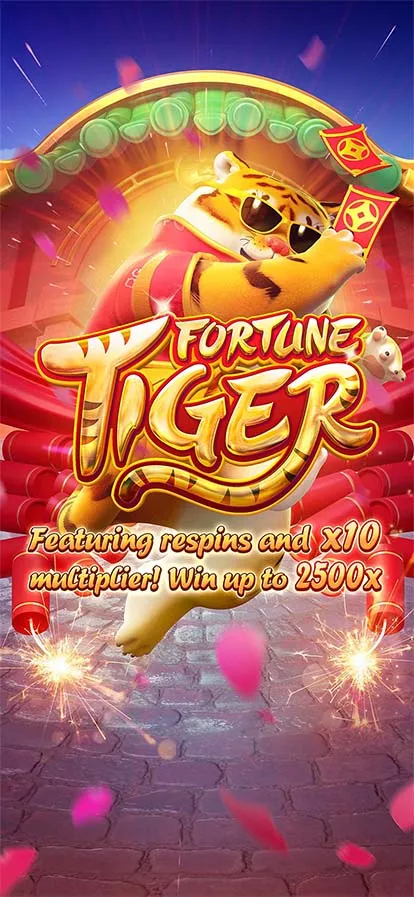 Tela de abertura oficial do Fortune Tiger com o tigre, o letreiro dourado do jogo e o texto sobre respins com multiplicador x10 e prêmio de até 2500x.