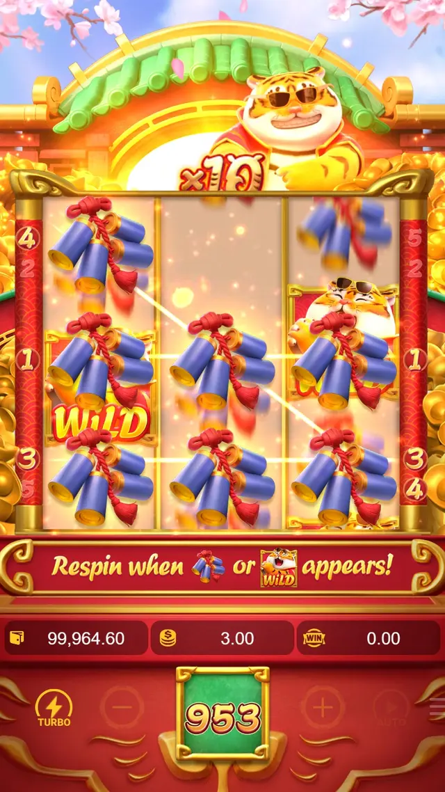 Tela do Fortune Tiger durante um respin, com o aviso do recurso na parte inferior.