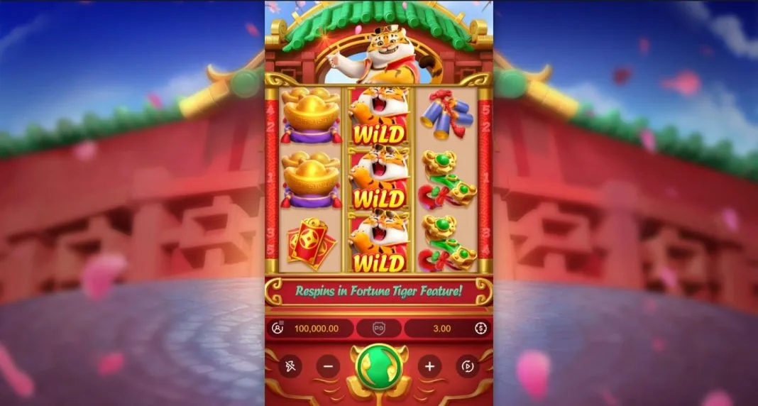 Coluna central preenchida por três símbolos WILD, com o letreiro do recurso de respin aceso logo abaixo dos rolos.